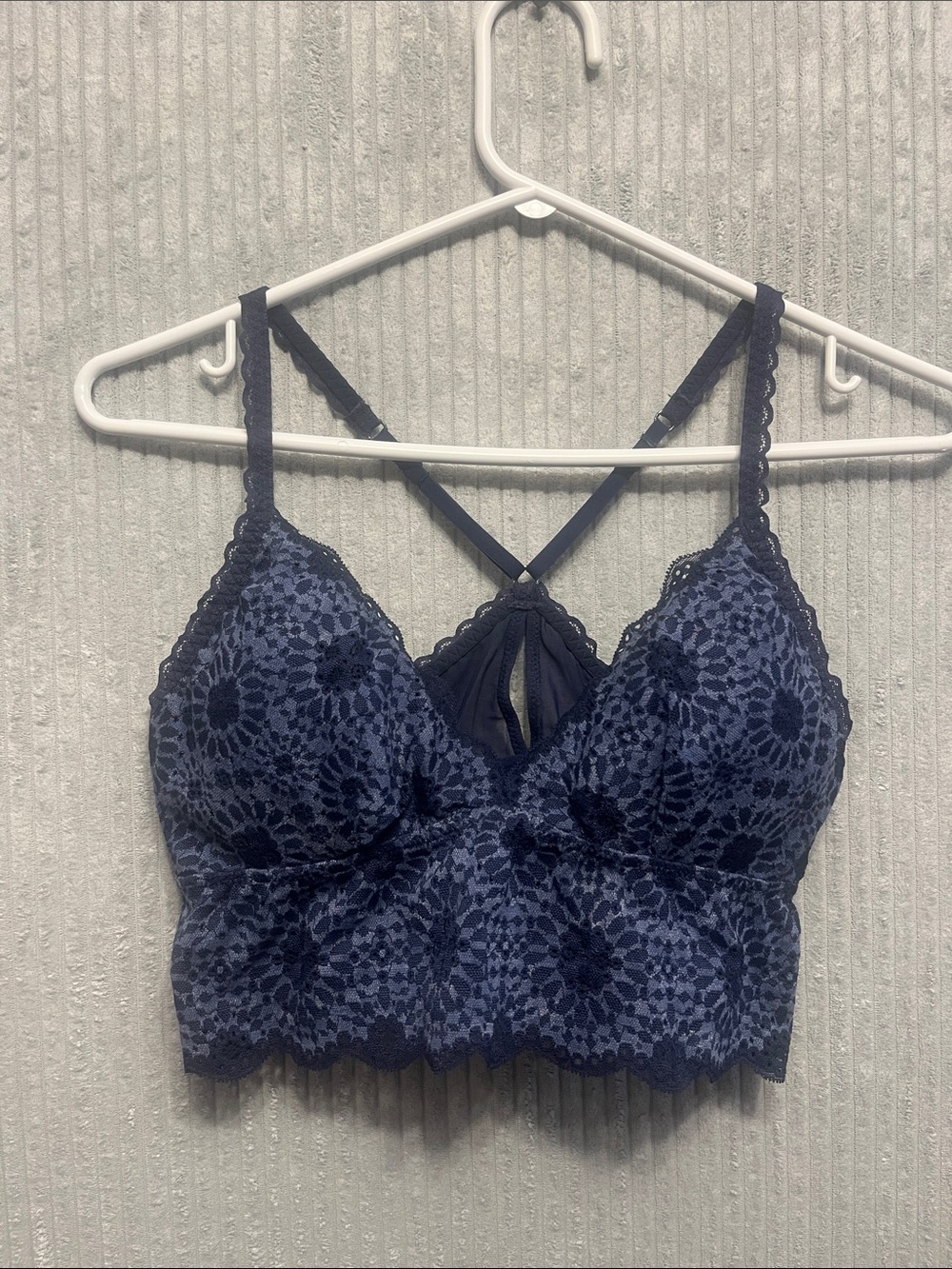 aerie Navy Floral Lace Bralette with Strappy Back Medium